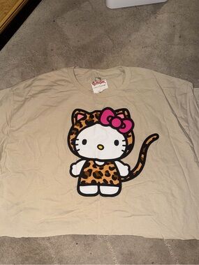 Sanrio Hello Kitty Leopard Print Crop Top in Cream with Pink Bow